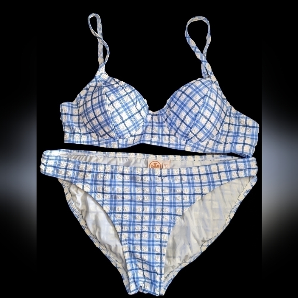 NWOT Tory Burch Blue and White Plaid Bikini X-Small